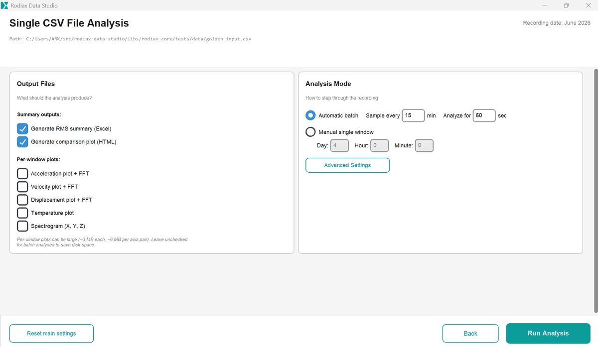 Rodiax Data Studio analysis options